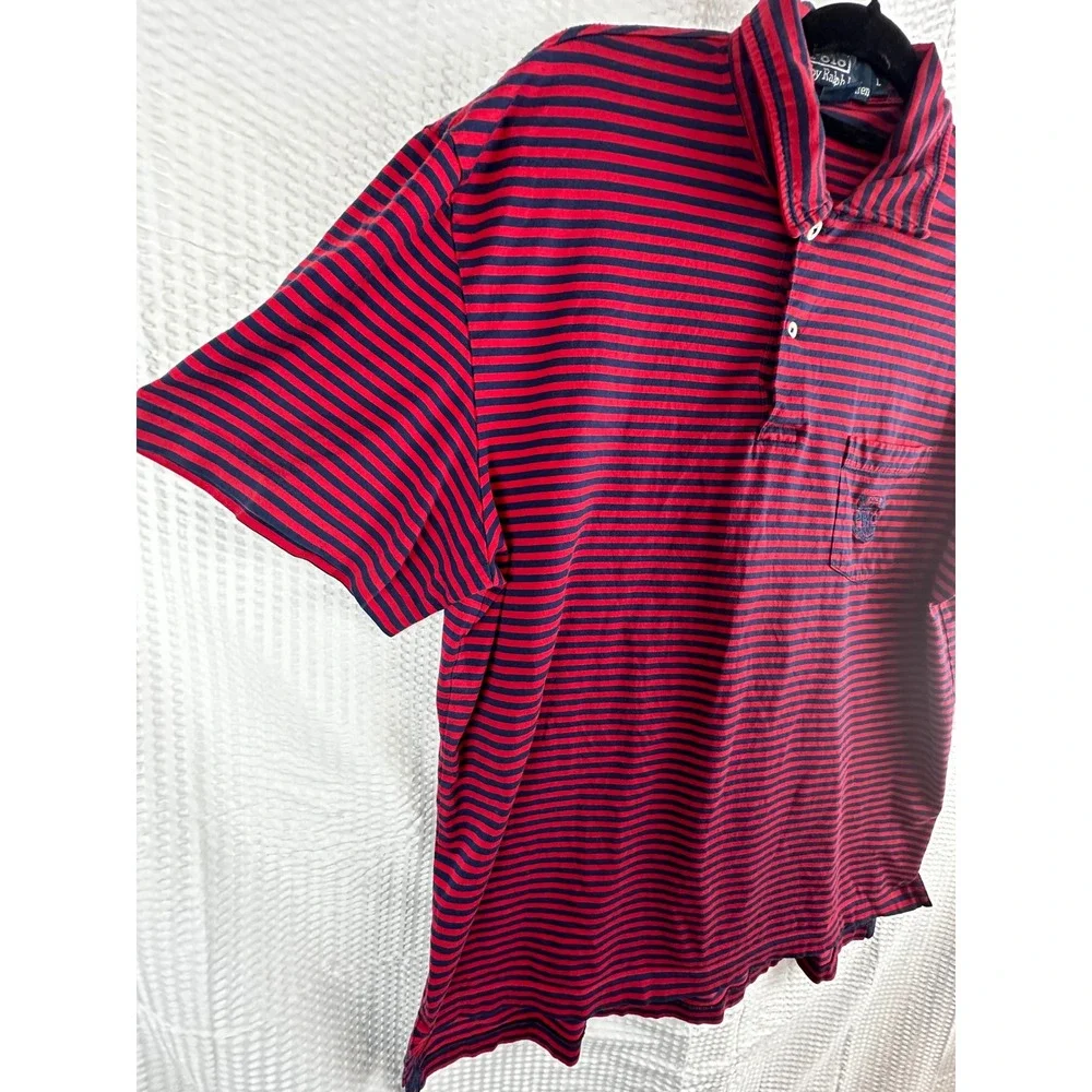 VTG Polo‎ Ralph Lauren men's red & blue striped polo Pima cotton LARGE